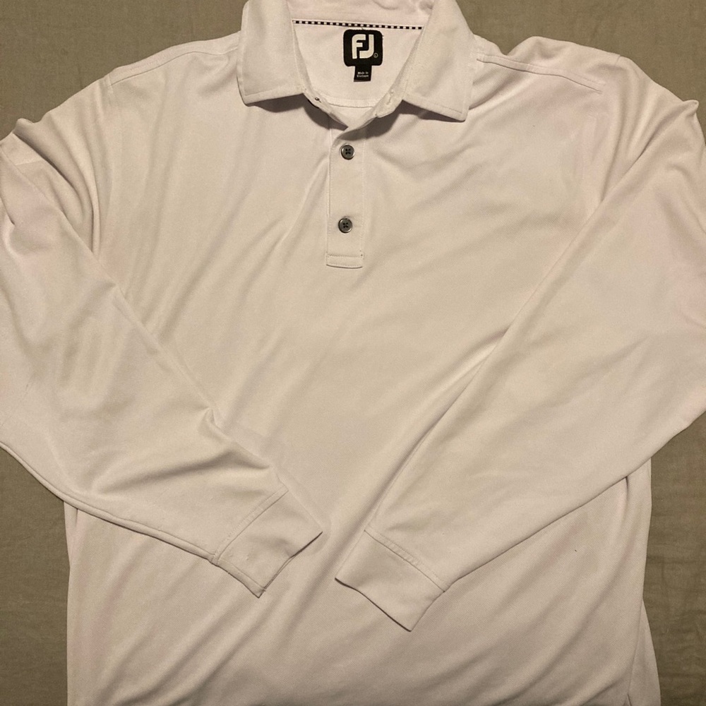 White Long Sleeve FootJoy Golf Polo Shirt